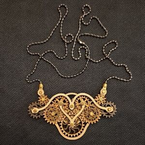 Wooden Steampunk Gear Necklace and Earrings in Shades Of Neutral/Natural Browns